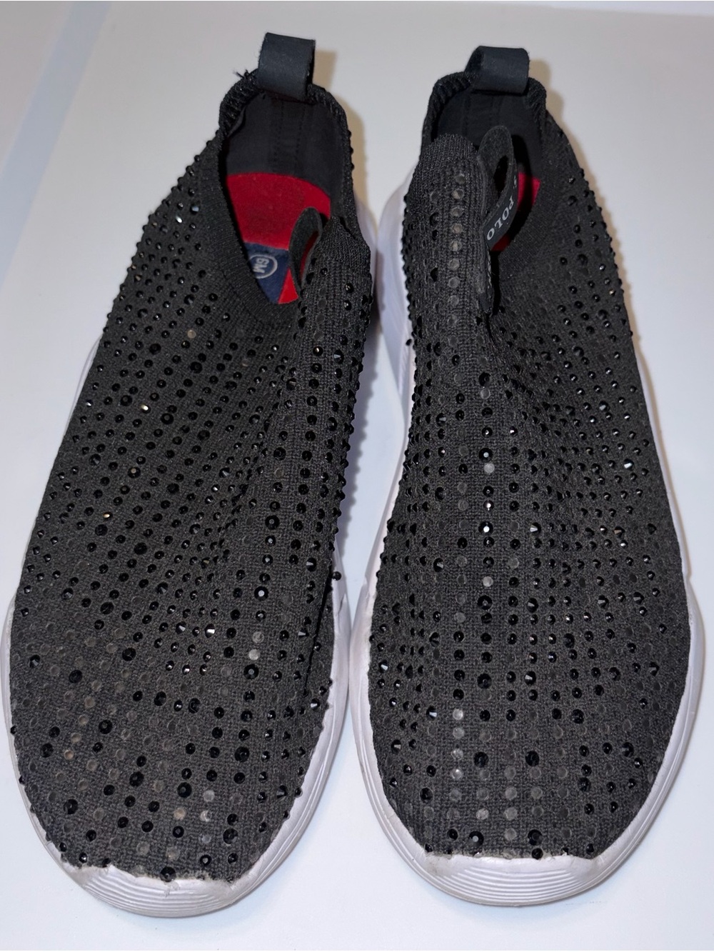 U.S. Polo Assn. Black Slip-On Sneakers with Crystal Studs